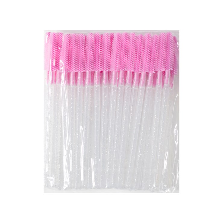 Silicone brushes pink with silver glitter 50 pcs