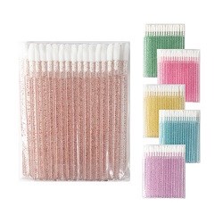 Applicators (macrobrushes) for eyelashes transparent, with red sparkles 50 pcs