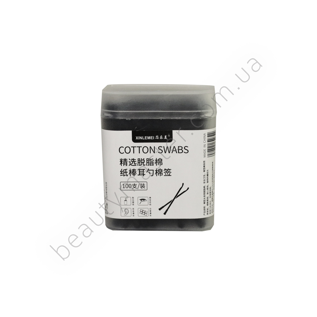 Ватные палочки черные двухсторонние (круглая/плоская) 100 шт