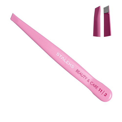 Staleks пинцет для бровей Beauty& Care 11/3 (скошенный розовый)