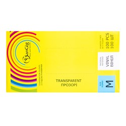 SanGig Рукавички вінілові (5,0г), прозорі, розмір M, пачка 100 шт