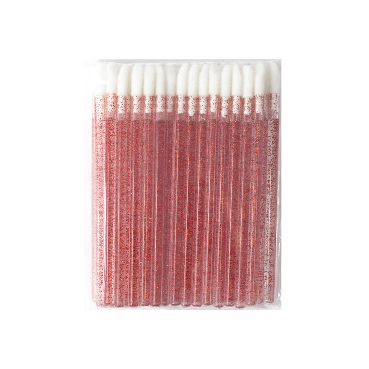 Applicator (macrobrush) for eyelash cleaning, red with glitter, 50 pcs.