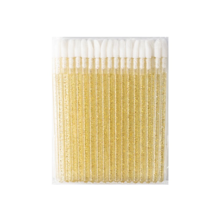 Applicators (macrobrush) for eyelashes cleansing, yellow with glitter, 50 pcs.