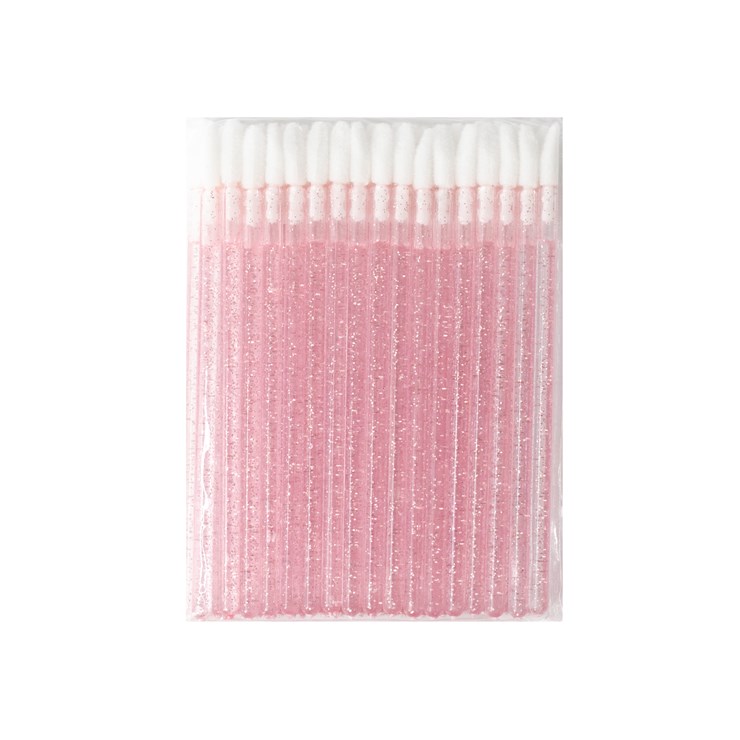 Aplicadores (macrocepillo) para limpieza de pestañas, rosa claro con purpurina, 50 piezas