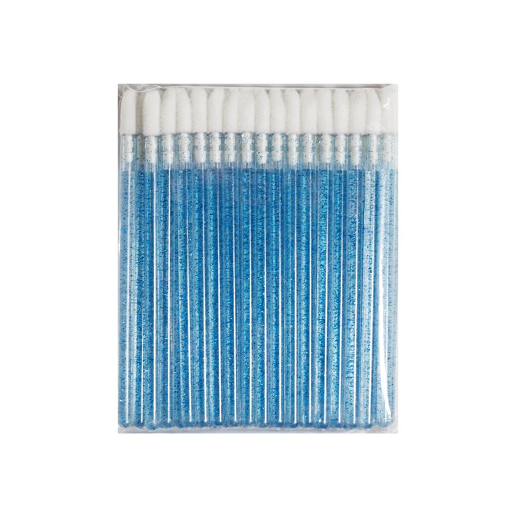 Aplicadores (macrocepillo) para limpieza de pestañas, azul con purpurina, 50 piezas