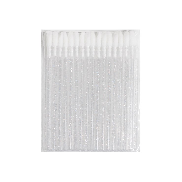 Applicators (macrobrush) for eyelash cleaning, transparent colorless with glitter, 50 pcs.