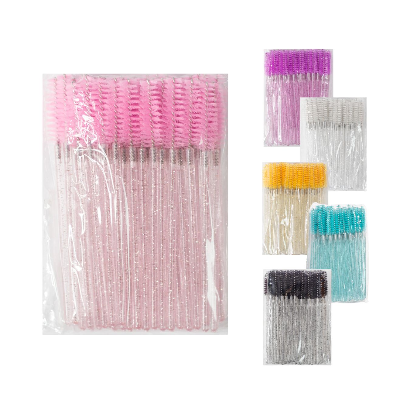 Щіточки нейлонові з блискітками рожеві уп. 50шт