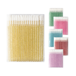 Eyelash applicators (macrobrush), yellow with glitter, 50 pcs.