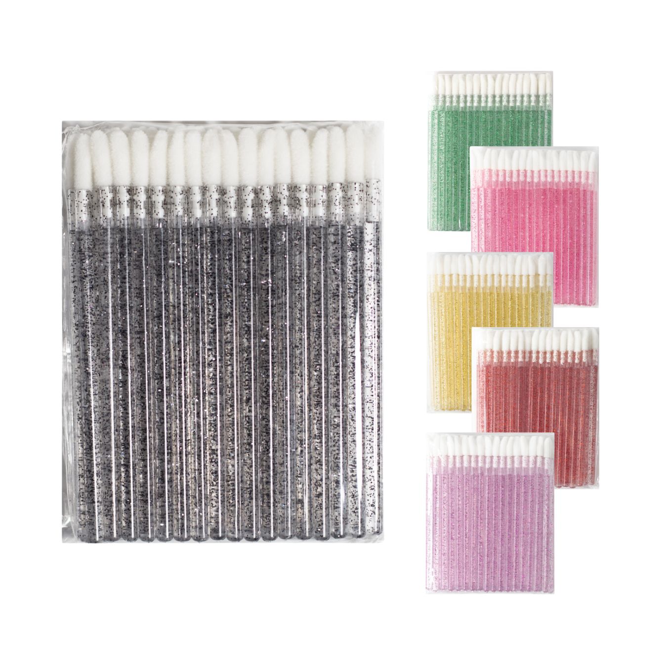 Аплікатори (макробраші) для вій, чорні з блискітками, 50 шт