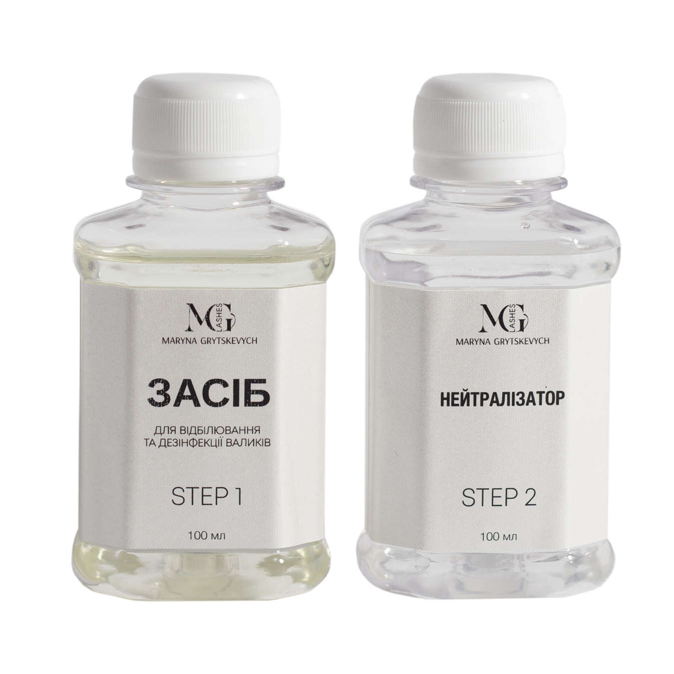 MGlashes Набір для відбілювання та дезінфекції валиків, 2*100 мл