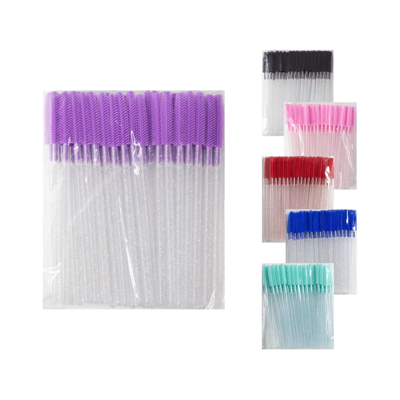 Pinceles de silicona morados con purpurina plateada, 2 uds. 50 piezas