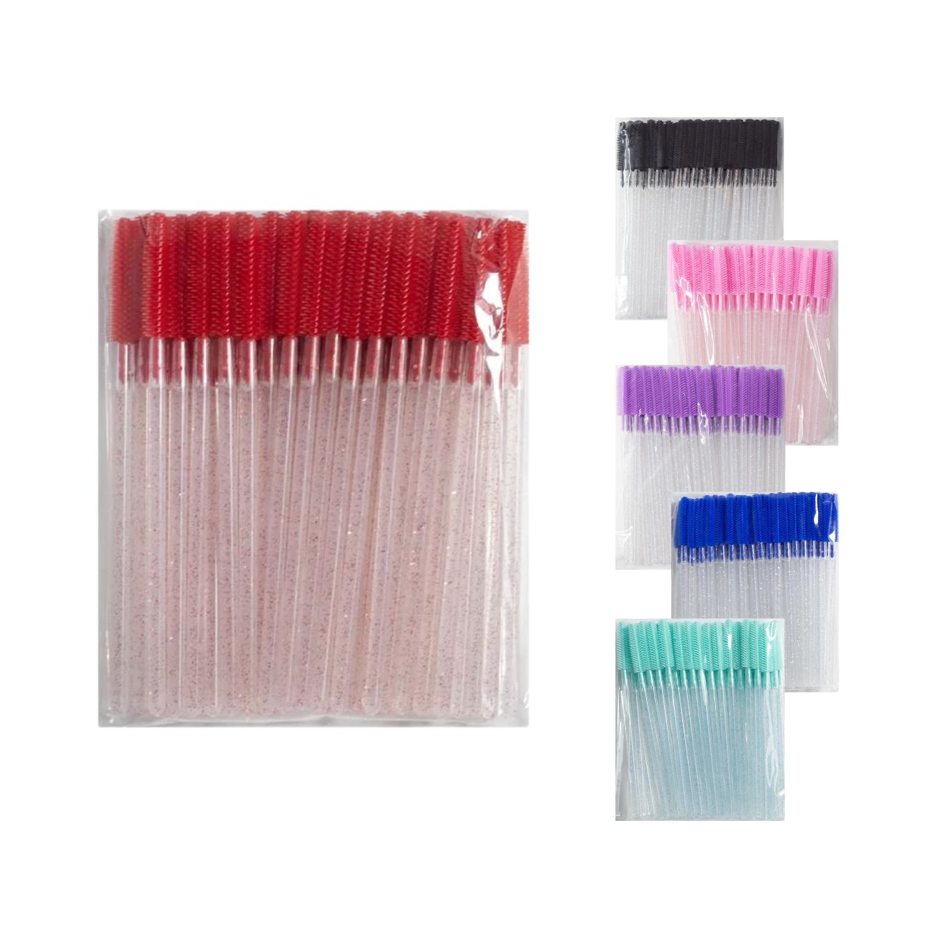 Щіточки силіконові червоні зі червоними блискітками, уп. 50 шт