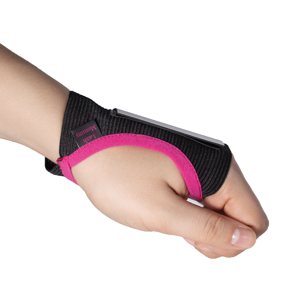 LASH MOMMY Рукавичка на ліву руку (для правшів) для планшетки на магніті для швидкісного нарощування, чорна з рожевою окантовкою+ 5 планшеток