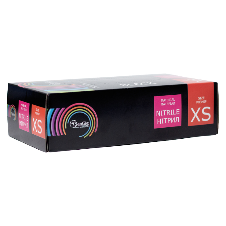 SanGig Нитриловые перчатки (4,0 г), чёрные, размер XS, упаковка 100 шт