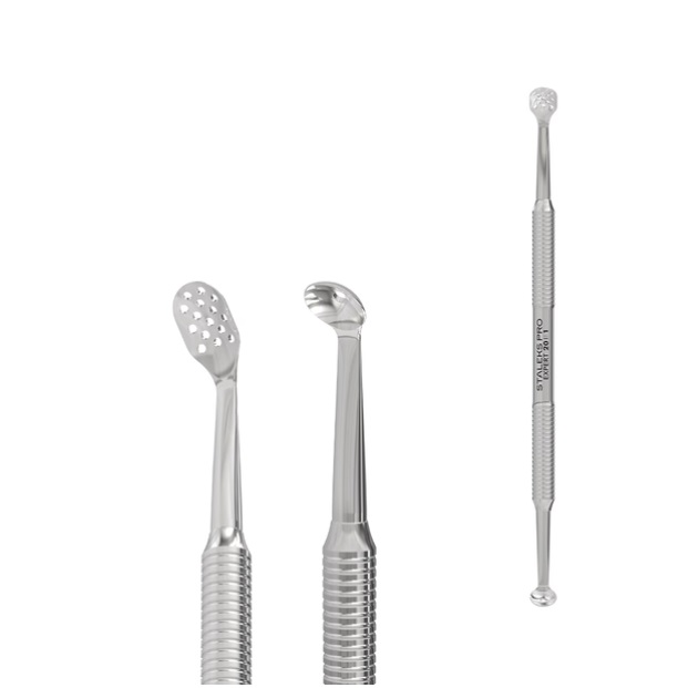 STALEKS Косметологічна ложка двостороння EXPERT 20 TYPE 1 (Уно та овальна шумівка на 15 отворів)