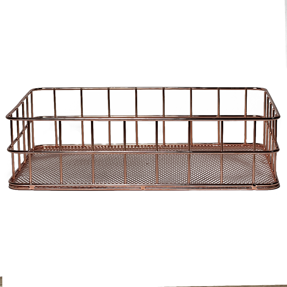 Органайзер для косметики кошик, металевий, rose gold, 24x16,5x6,5 см