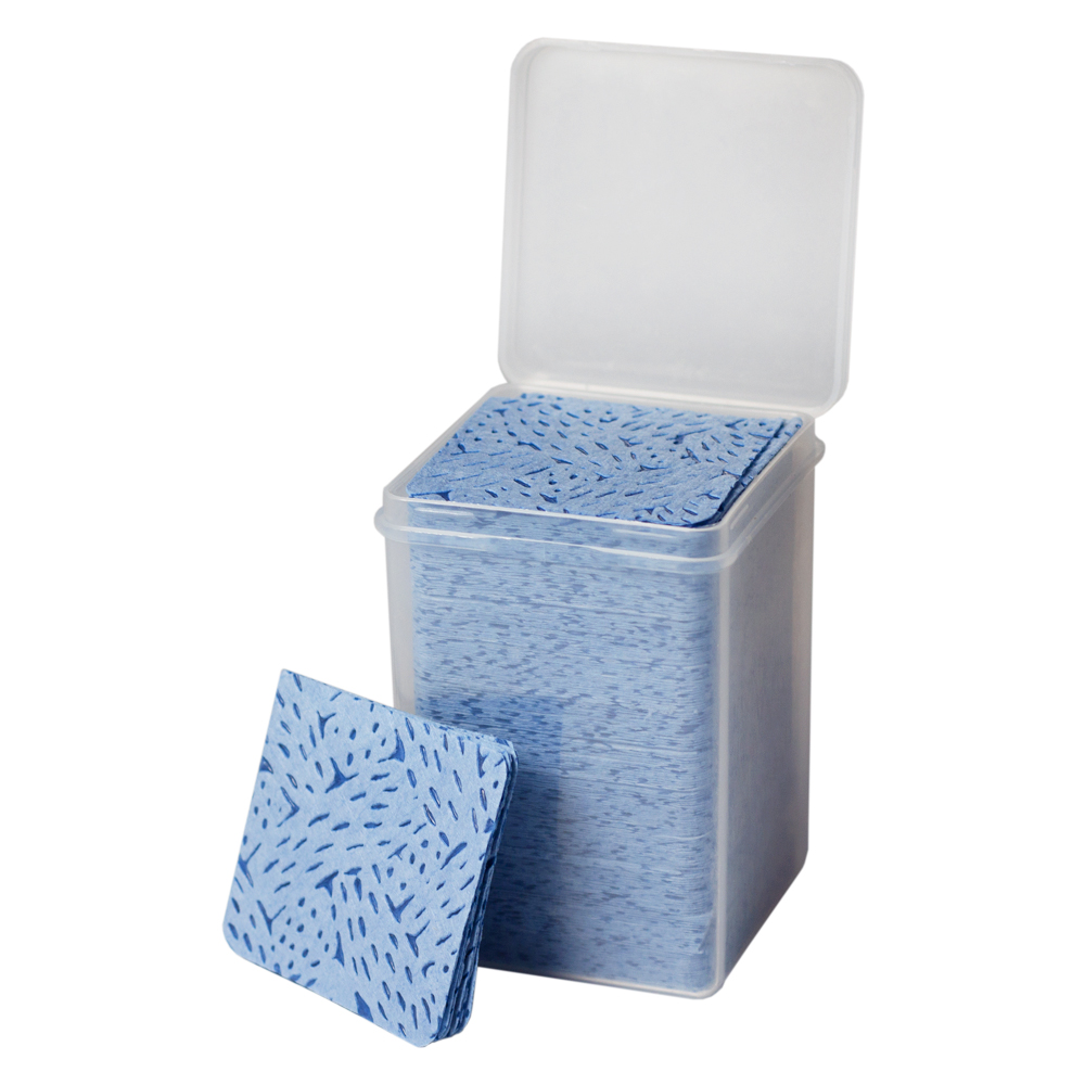 Toallitas sin pelusa perforadas, azules, en contenedor 200 uds