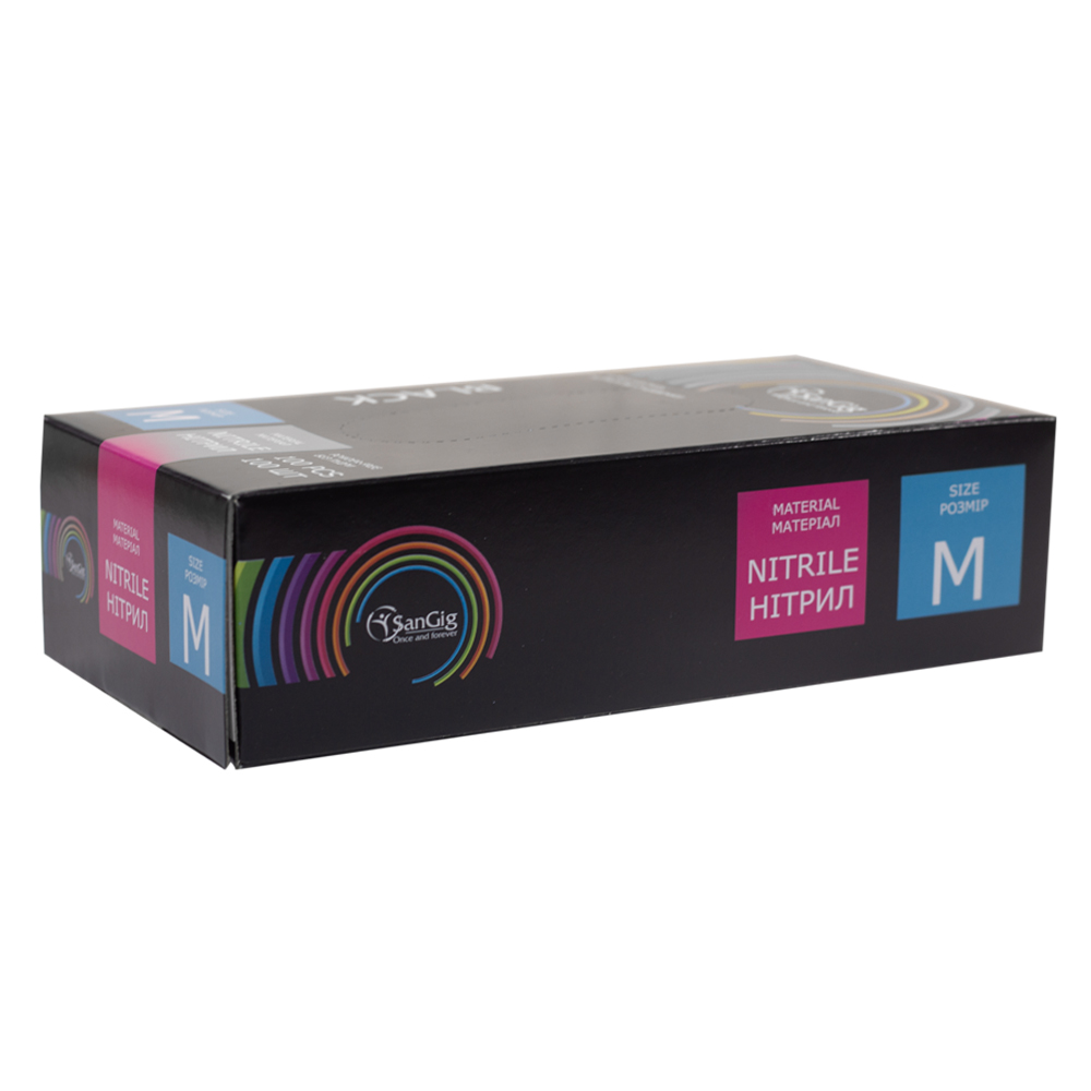 SanGig Рукавички нітрилові (4,0г), чорні, розмір M, пачка 100 шт