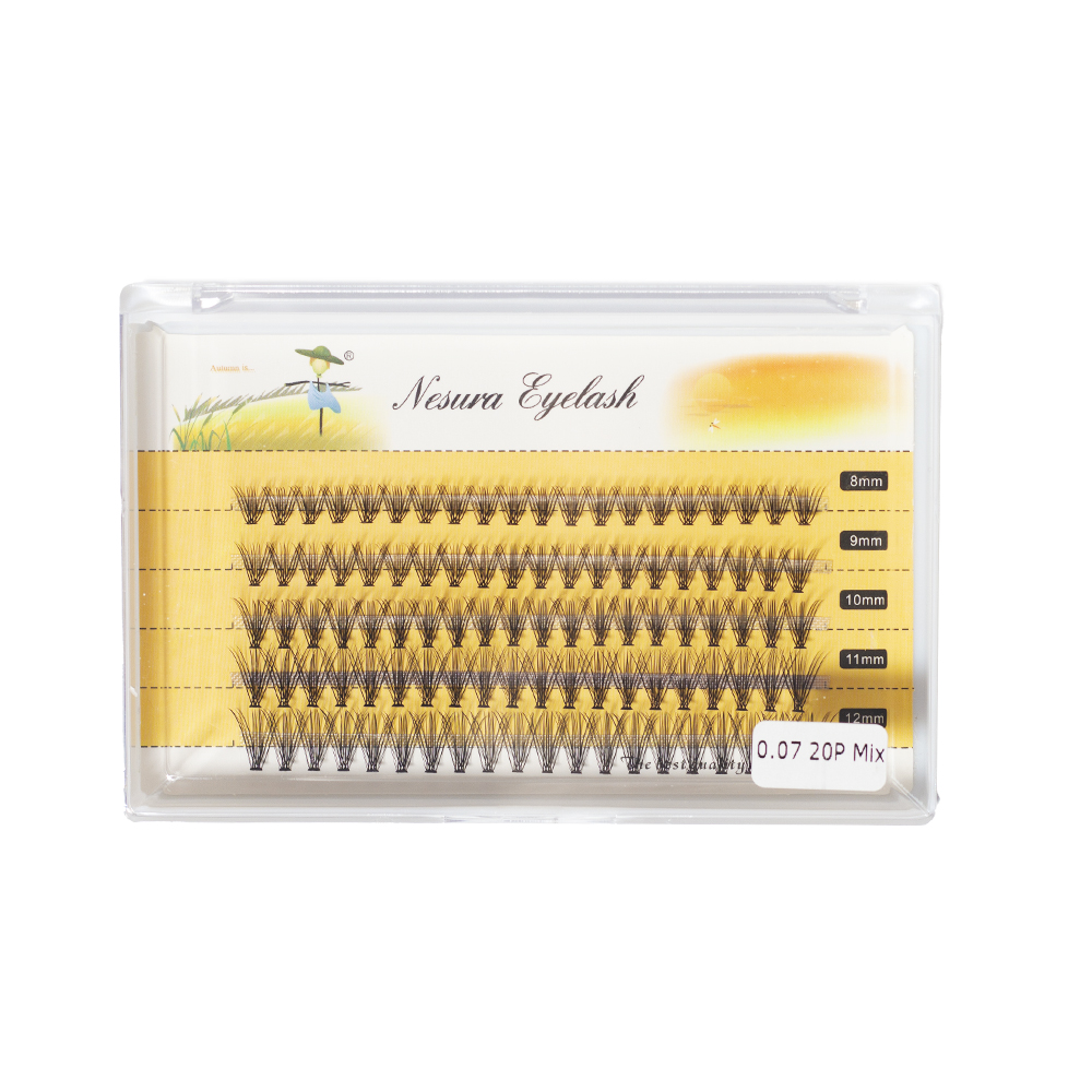 Nesura Eyelash Premium Kępki rzęs bezwęzłowe 20D, 0.07, podkręcenie C, mix 8-12 mm
