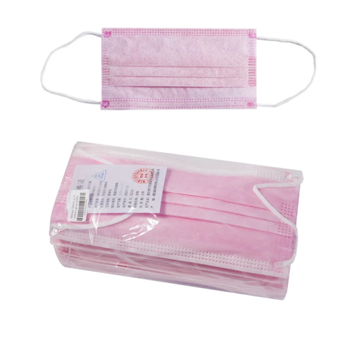 Маска одноразова тришарова рожева, пачка 50 шт