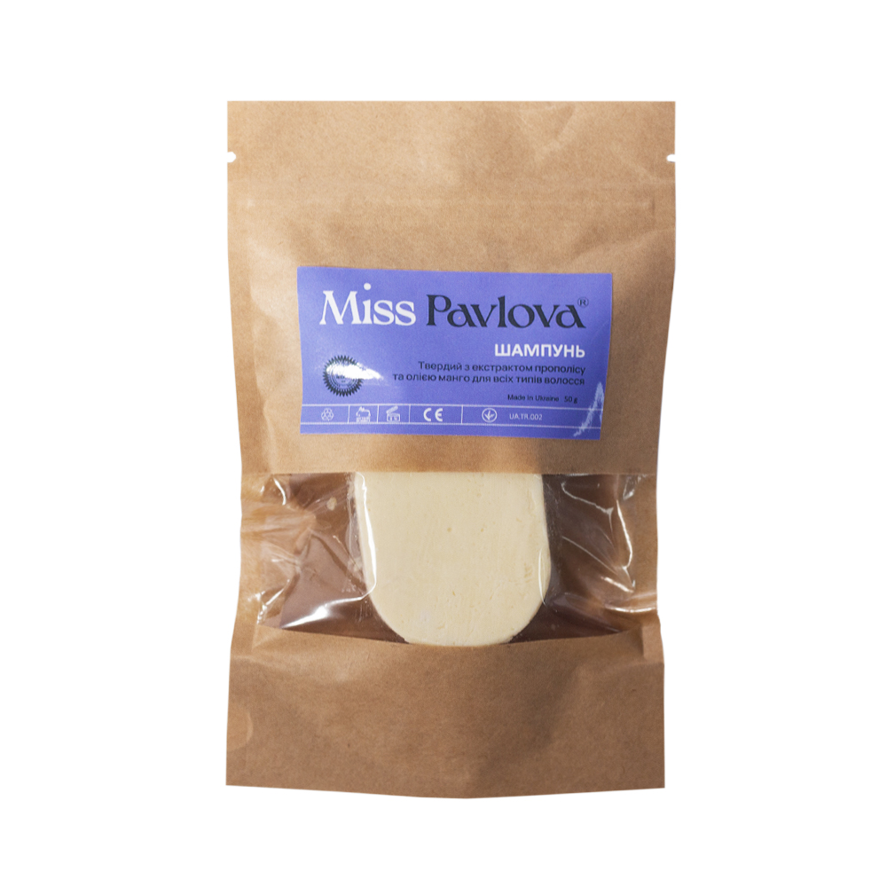 MISS PAVLOVA Solid Shampoo with Propolis Extract & Mango Oil for All Hair Types 55 g