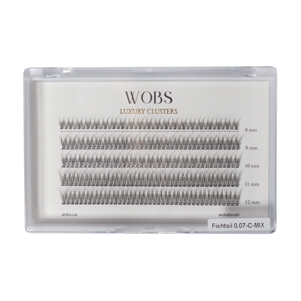WOBS Cluster lashes 200 pcs FISH TAIL 10D; 0.07 (5 strips, mix 8–12 mm)