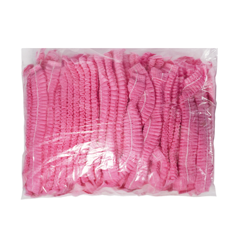 Jednorazowy czepek z podwójną gumką ze spandeksu, różowy, 100 szt