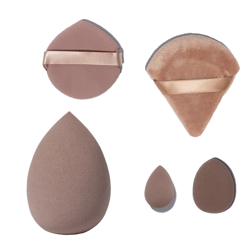 Set combinado de esponjas, beauty blenders y borlas de maquillaje, beige, 5 unidades