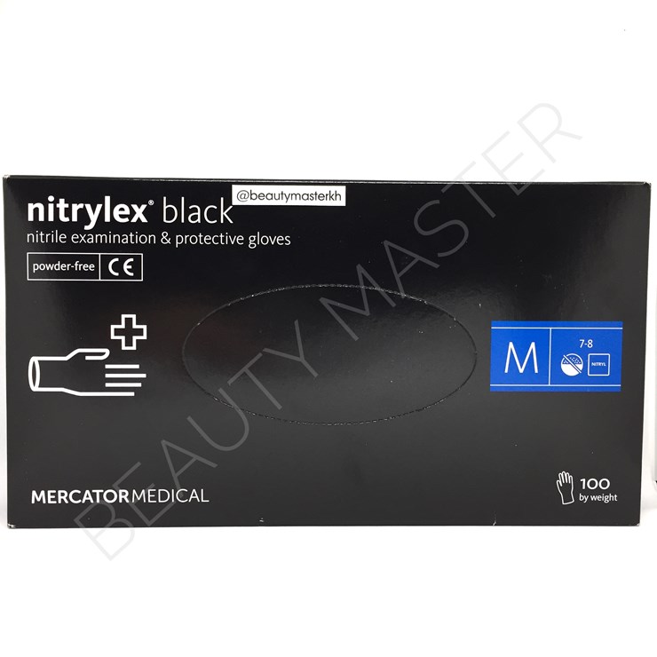 Nitrylex Black nitrile gloves, black, size M, pack, 100pcs