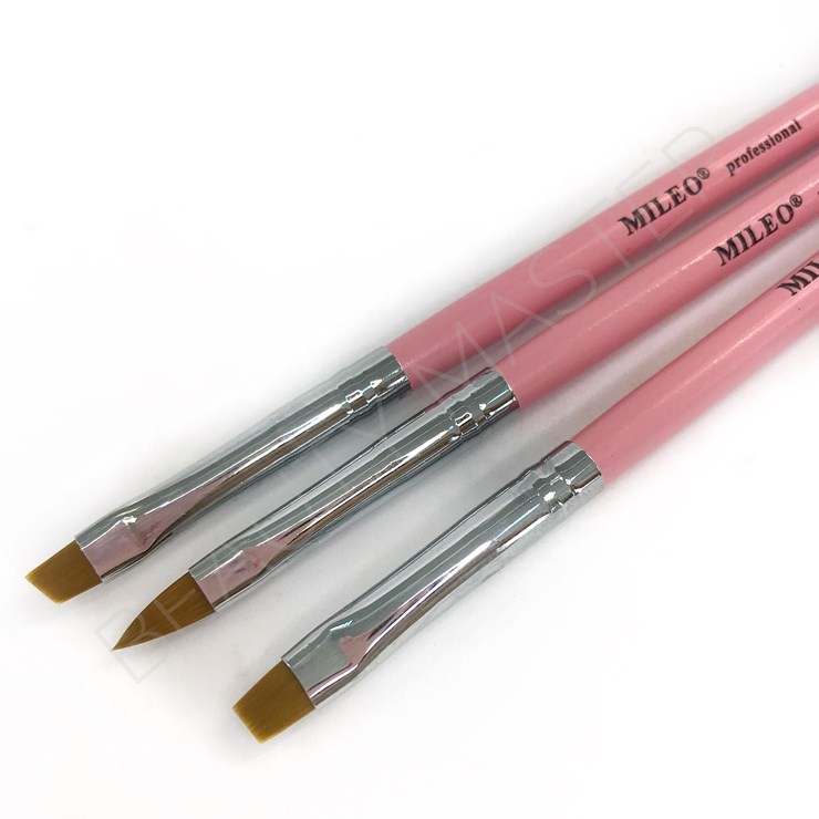 Mileo Набор кистей для бровей (плоская скошен., ровная, тон.линии)розовая ручка