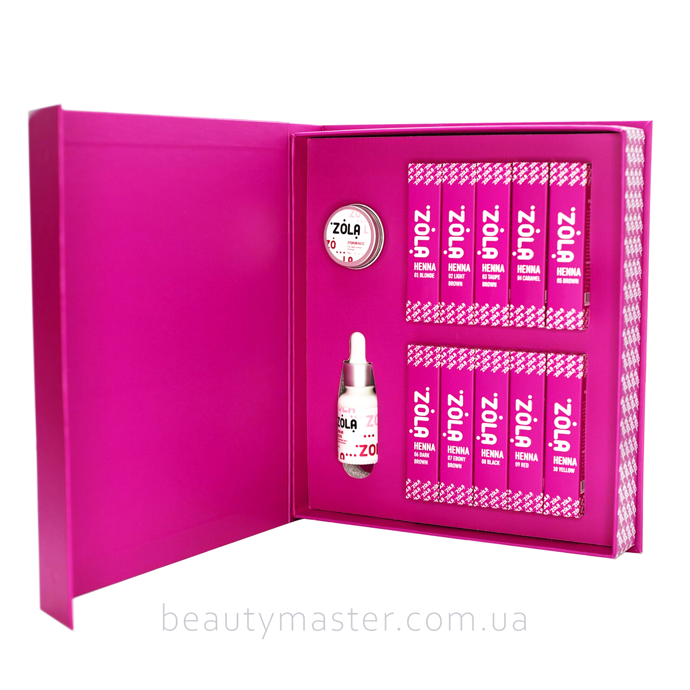 ZOLA Бокс Хна из 10 цветов на 10 грамм + масло, паста для разметки