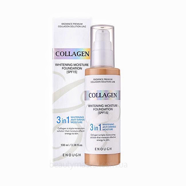 Collagen Тональный крем 3в1 тон 21 с коллагеном для сияния кожи 100 мл ENOUGH COLLAGEN WHITENING MOISTURE FOUNDATION 3 IN 1 SPF15 Корея