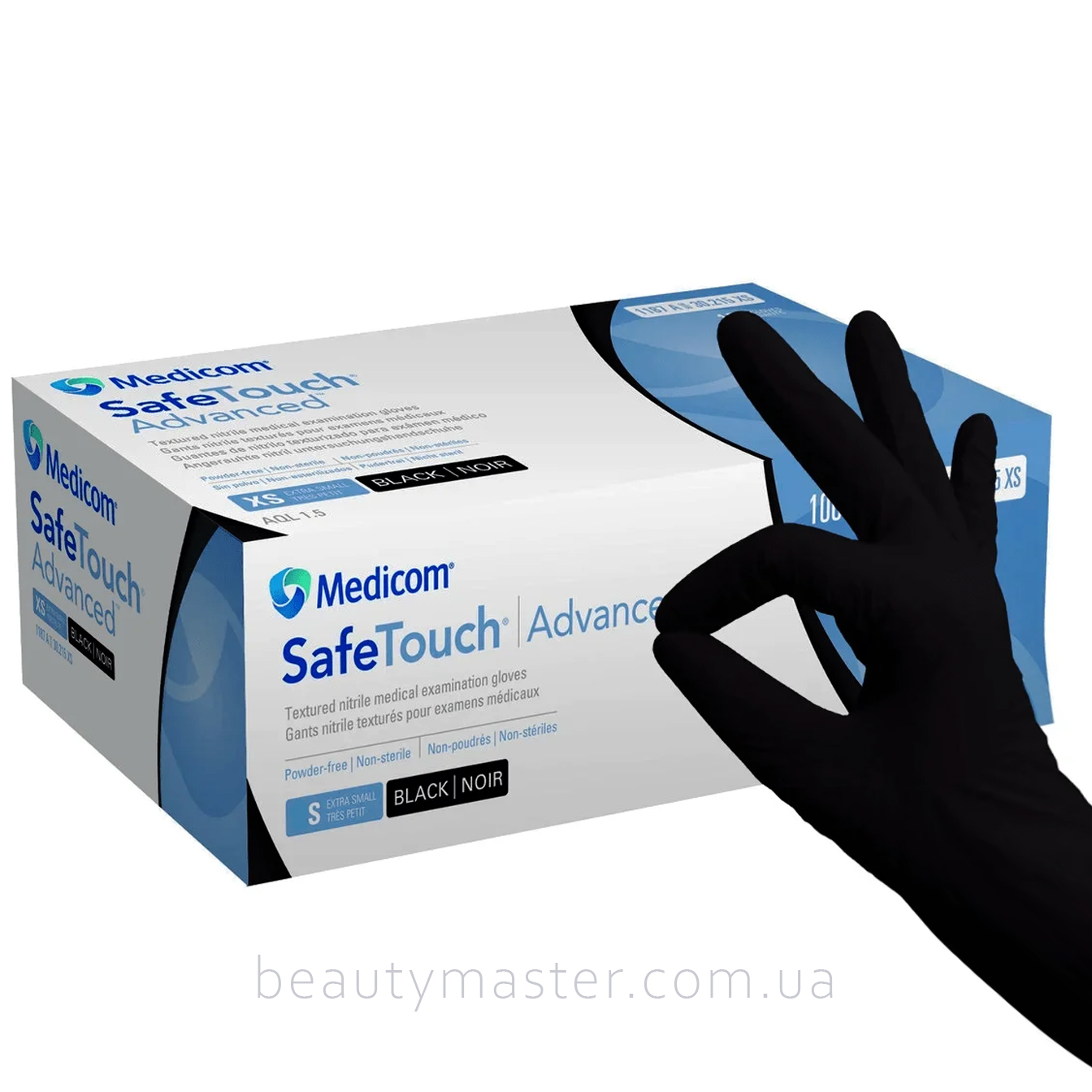 Перчатки Black нитрил, черные, р. S, пачка 100 шт Medicom Safetouch Advanced