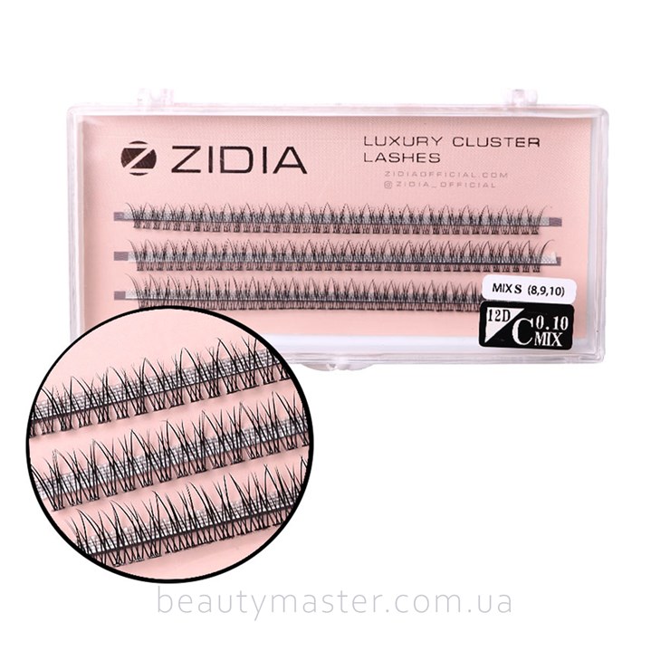 ZIDIA Cluster lashes Fish Tail 12D C curl; 0.10 Mix S(3 rows,8,9,10)