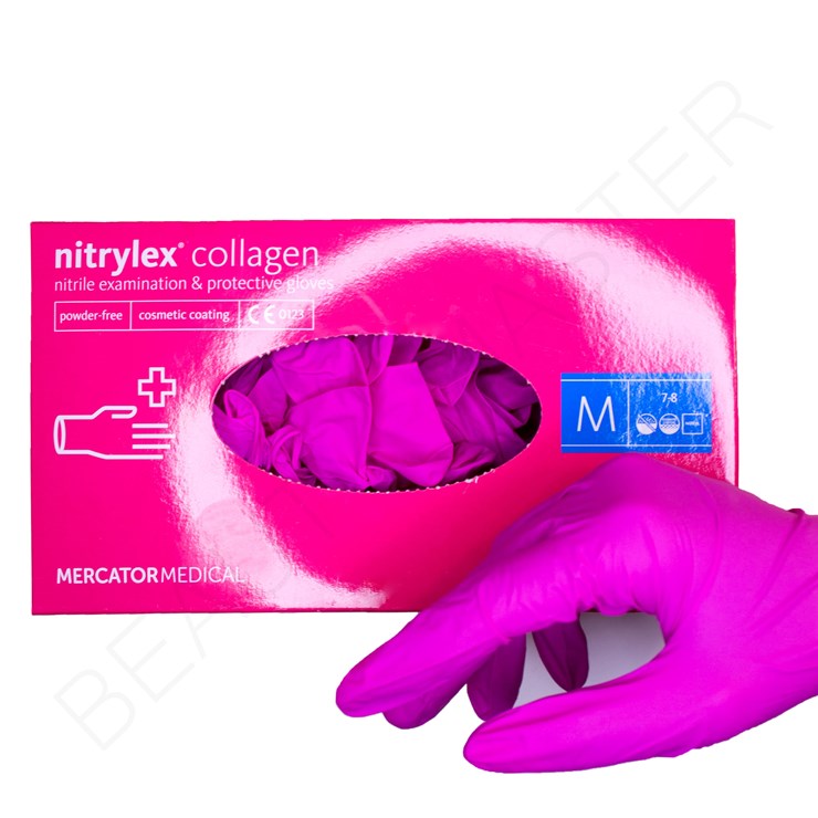 Nitrylex Collagen nitrile gloves, pink, size M, pair