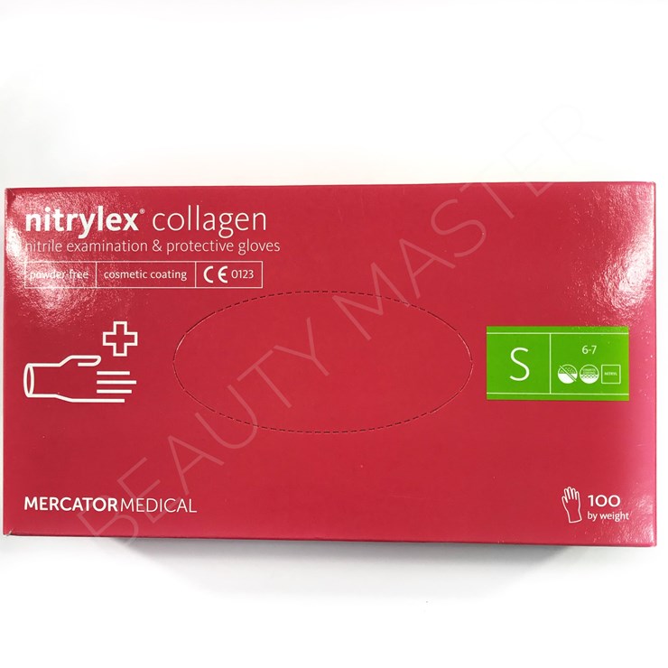 Nitrylex Перчатки Collagen нитрил, розовые, р.S, пачка 100шт