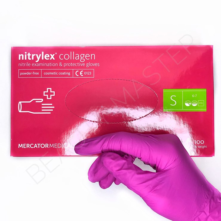 Nitrylex Collagen nitrile gloves, pink, size S, pair