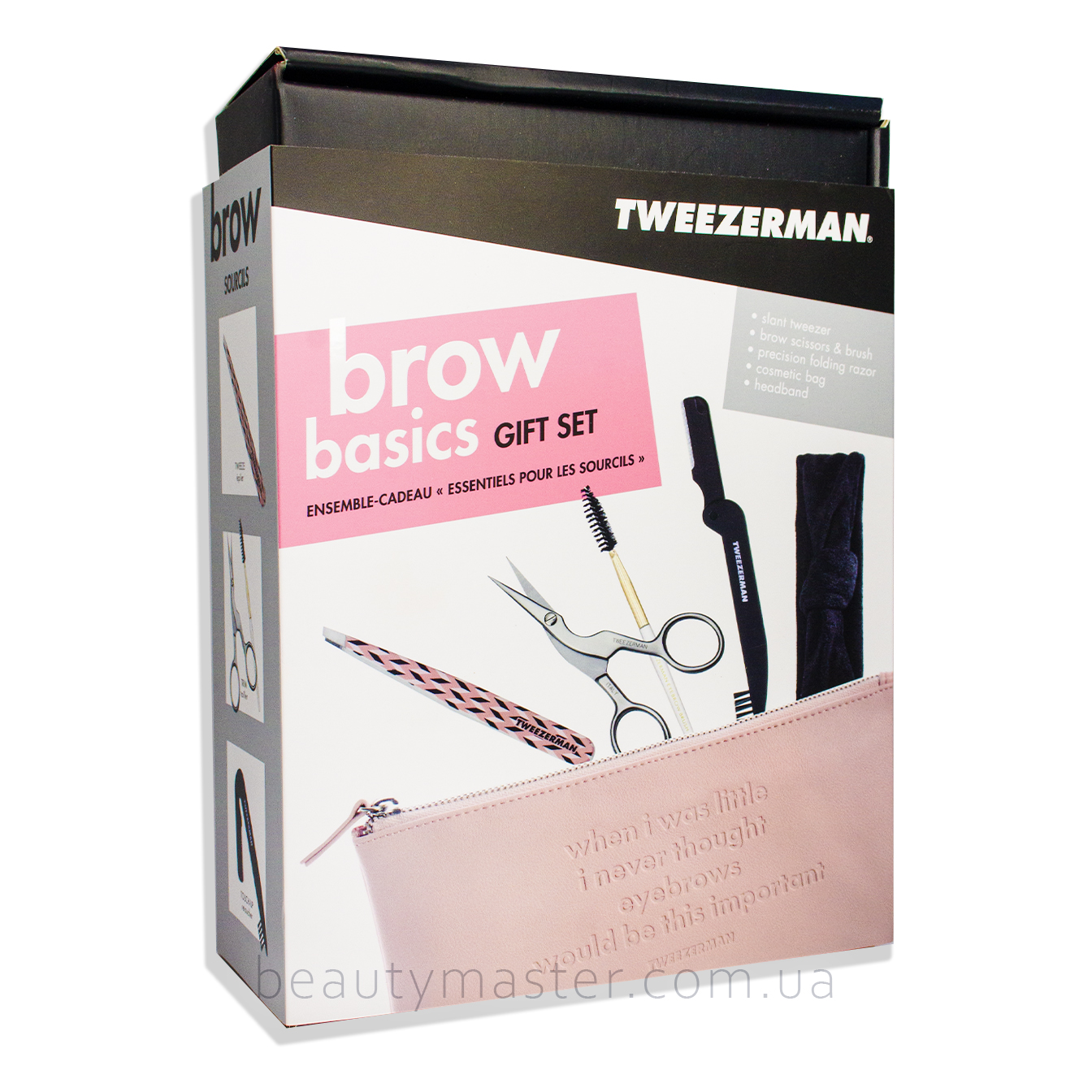 Tweezerman Набір пінцет, ножиці, щіточка, рейзер, пов'язка, косметичка для брів 5в1 Brow Basics Gift Set