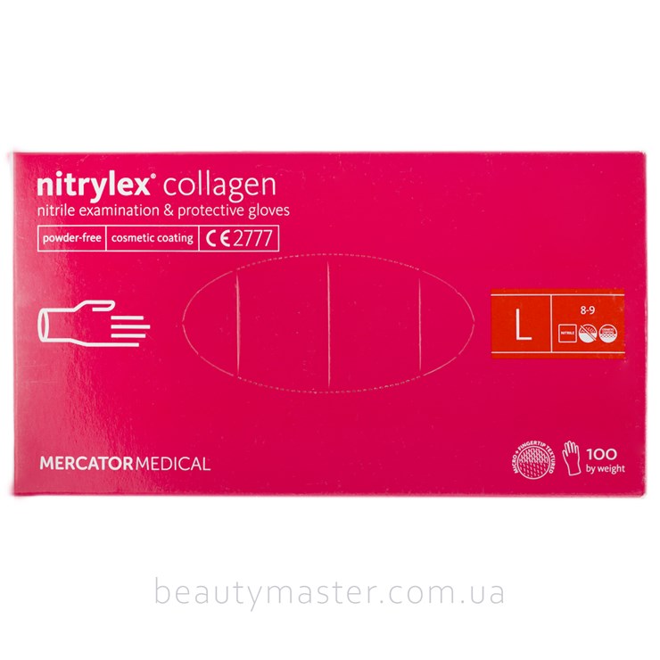Nitrylex Перчатки Collagen нитрил, розовые, р.L, пачка 100шт