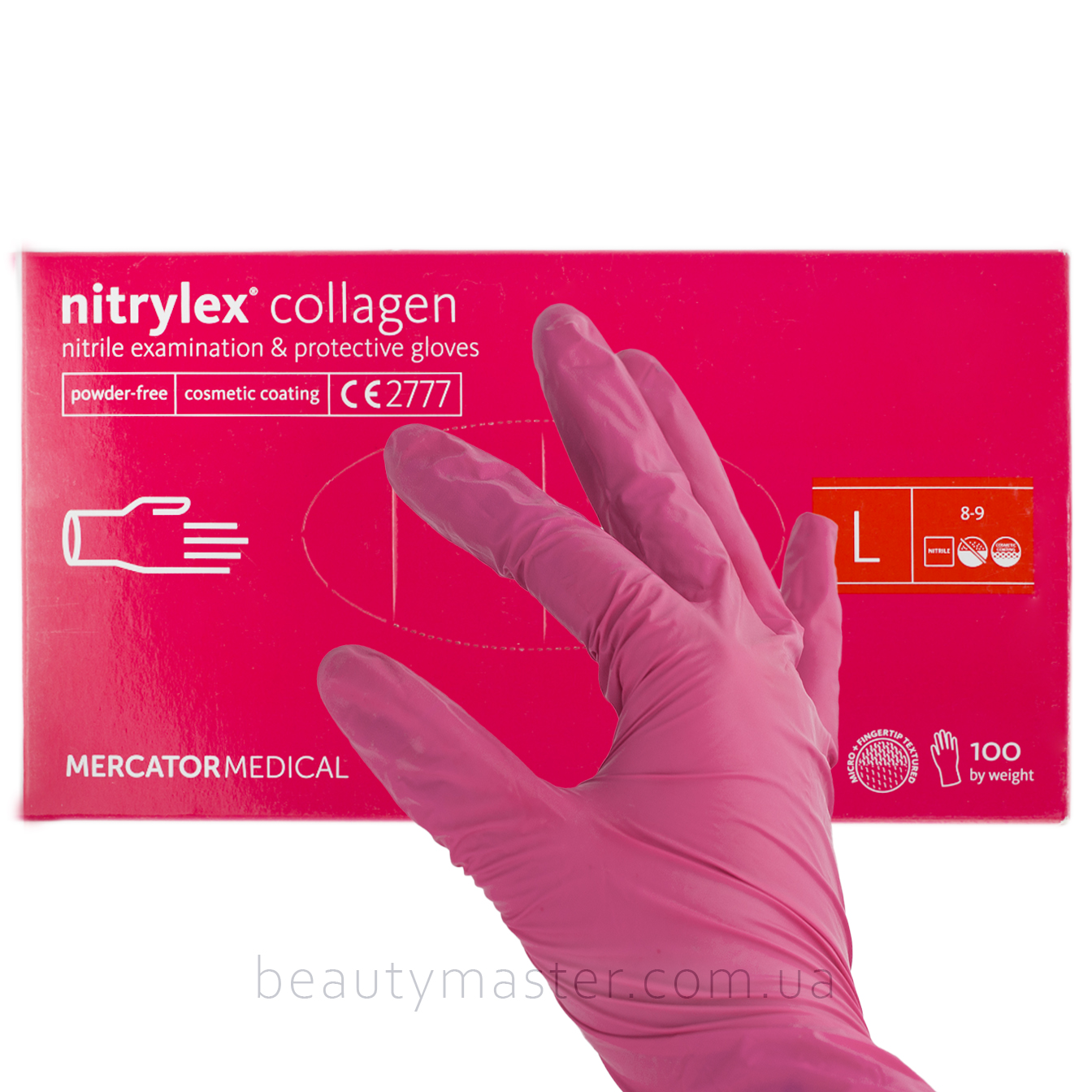 Nitrylex Collagen gloves, nitrile, pink, size L, pair