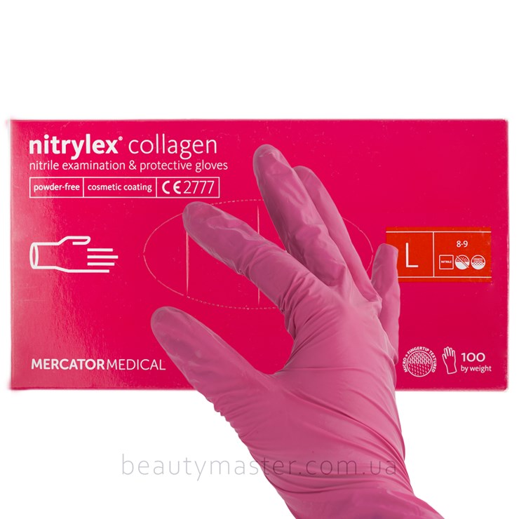Nitrylex Рукавички Collagen нітрилові, рожеві, р.L, пара