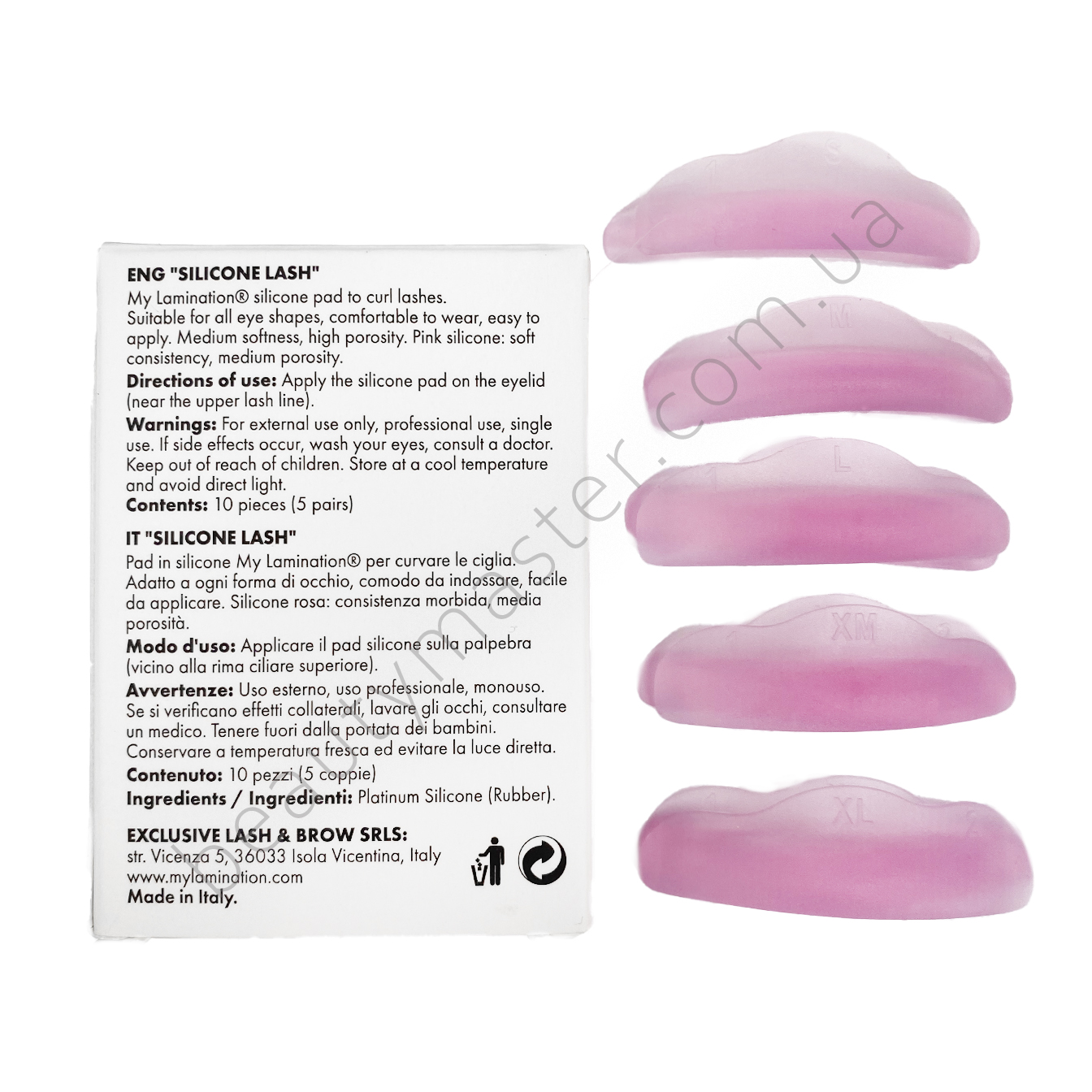 My lamination rollers set 5 pairs (S, M, XM, L, XL) pink