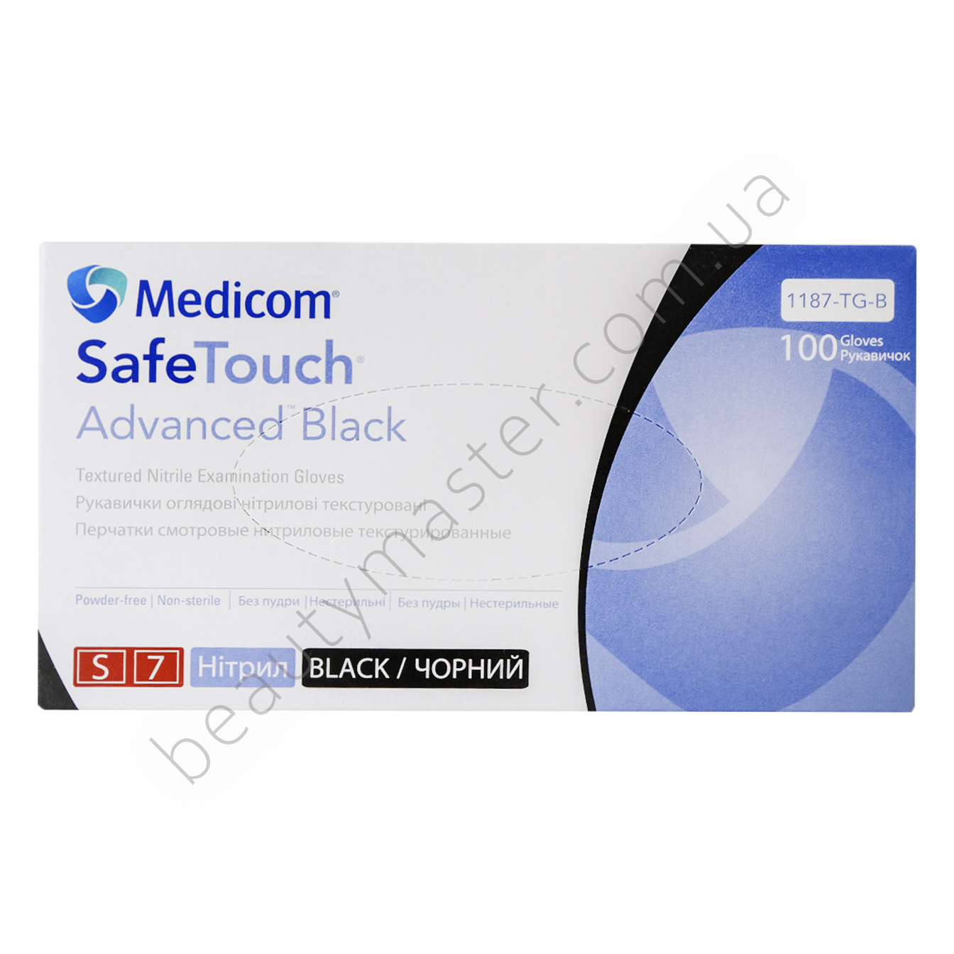 Medicom Рукавички Black нітрил чорні, р. S, пачка 100 шт