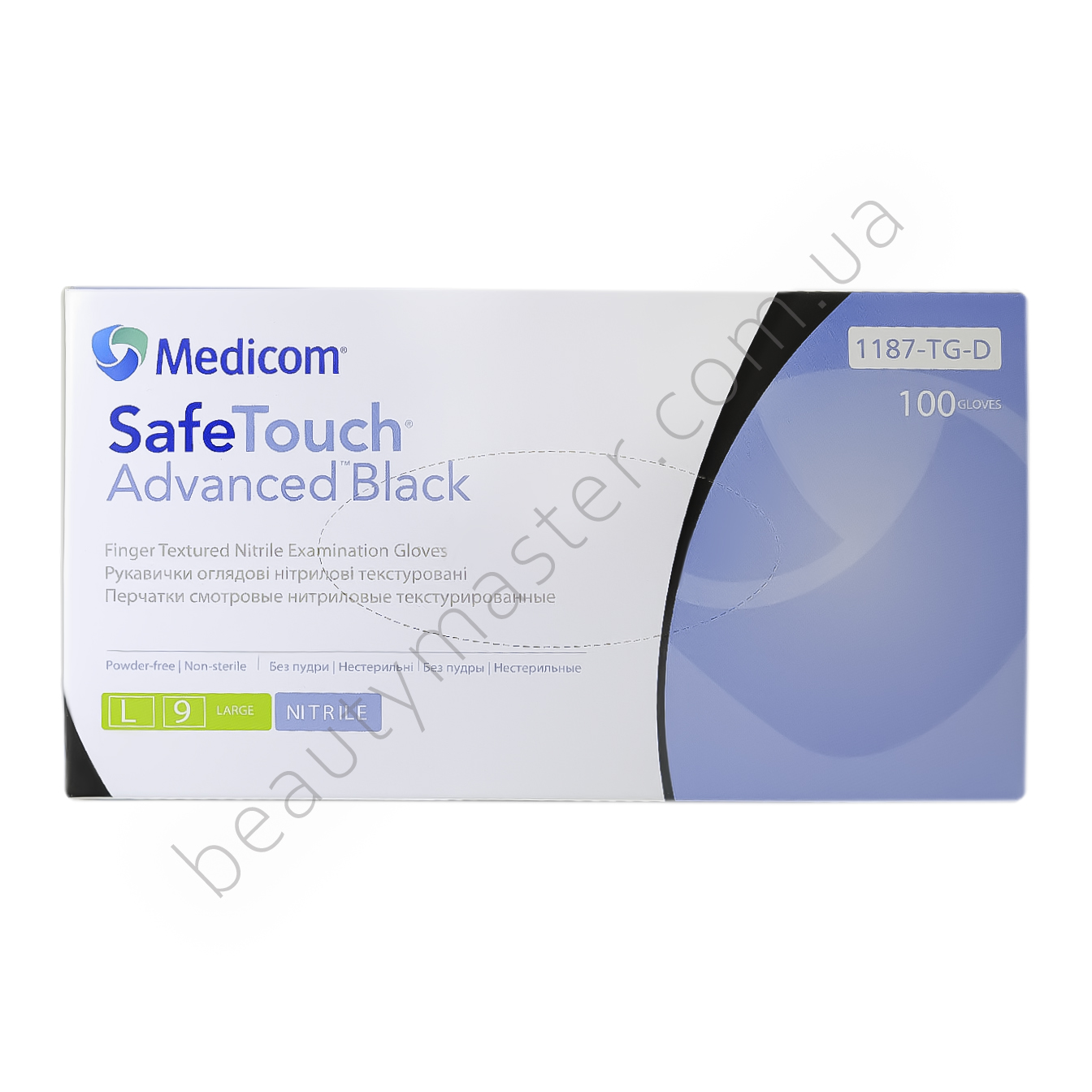 Medicom Рукавички Black нітрил, чорні, р.L, пачка 100шт