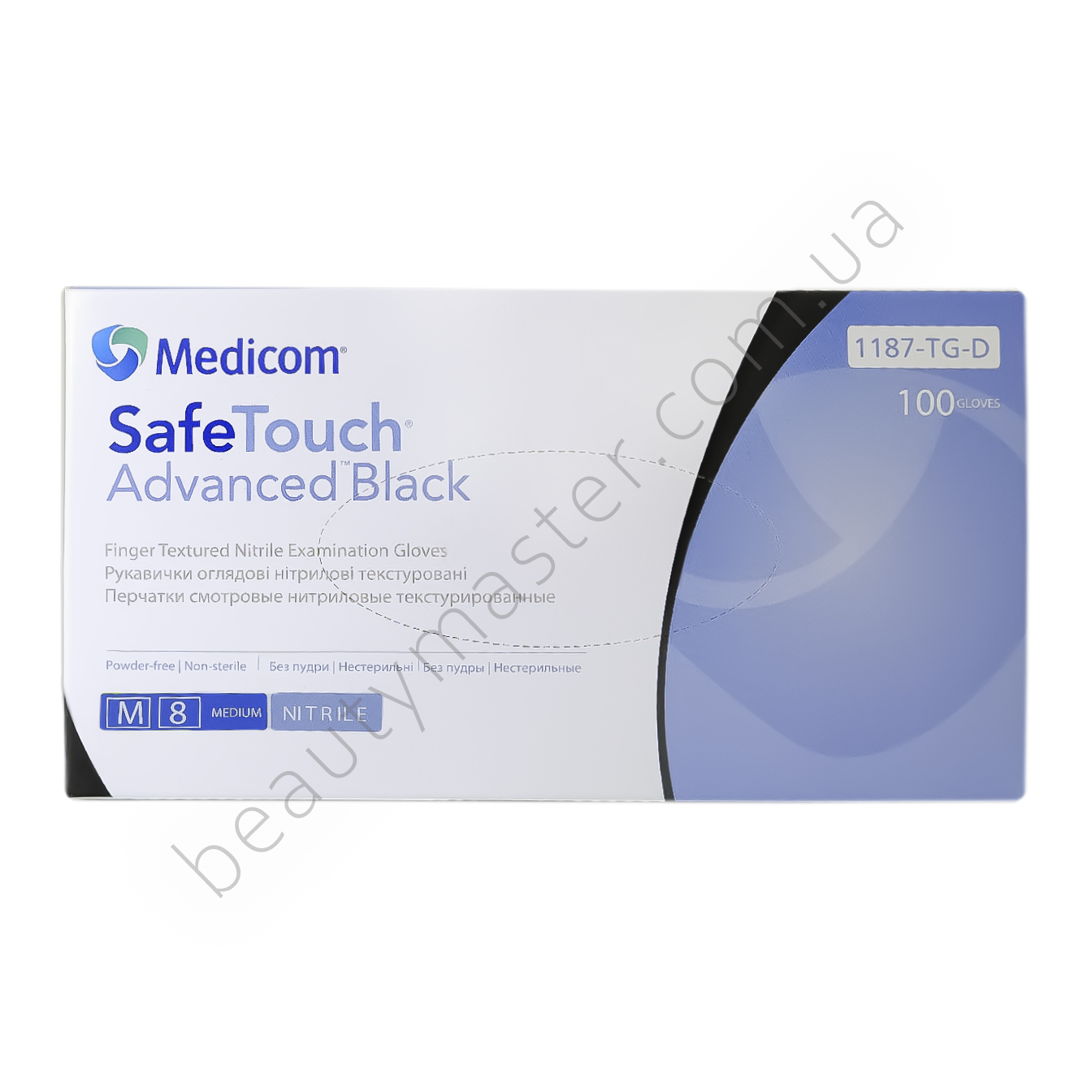 Medicom Рукавички Black нітрил, чорні, р.M, пачка 100шт