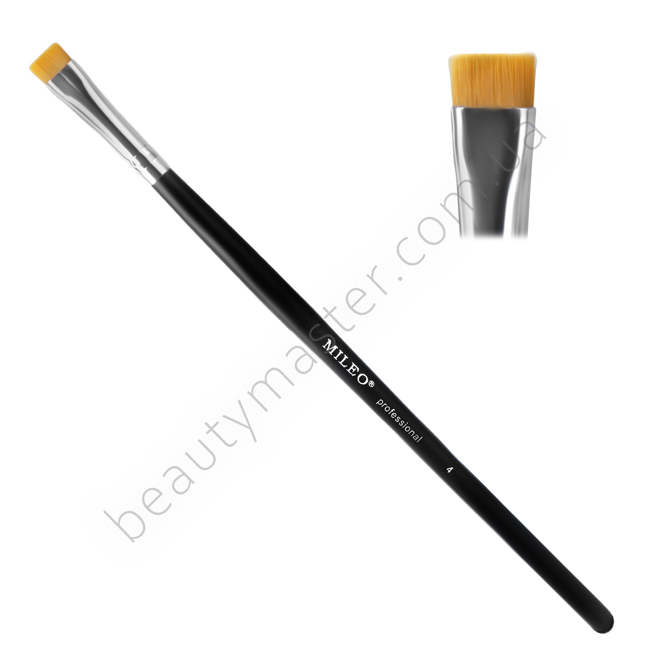 Mileo Кисть 4 плоская прямая ручка черная, ворс черный, для пасты
