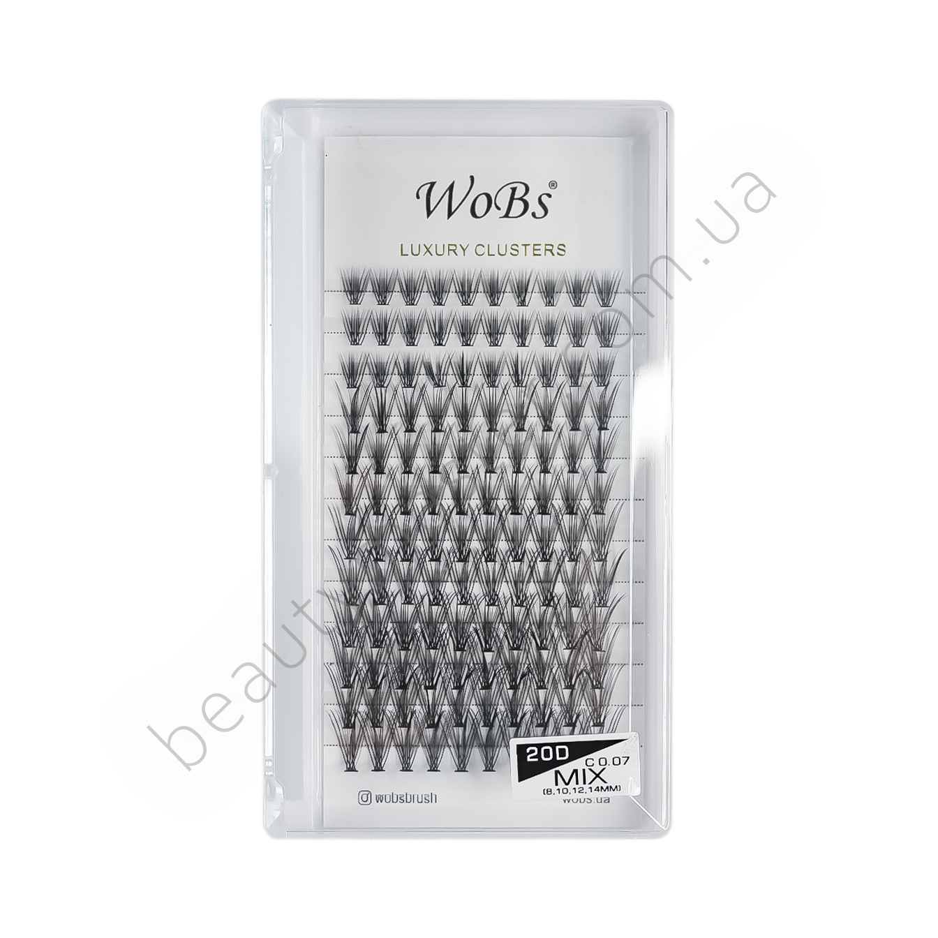 WOBS Cluster Lashes 120 pcs Crease cross 20D, 0.07, Curl C (12 strips, mix 8, 10, 12, 14 mm)