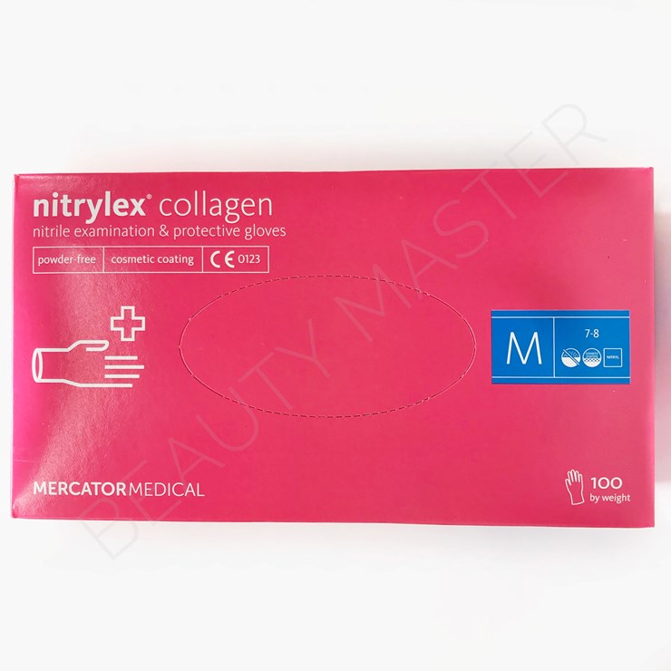 Nitrylex Перчатки Collagen нитрил, розовые, р.M, пачка 100шт