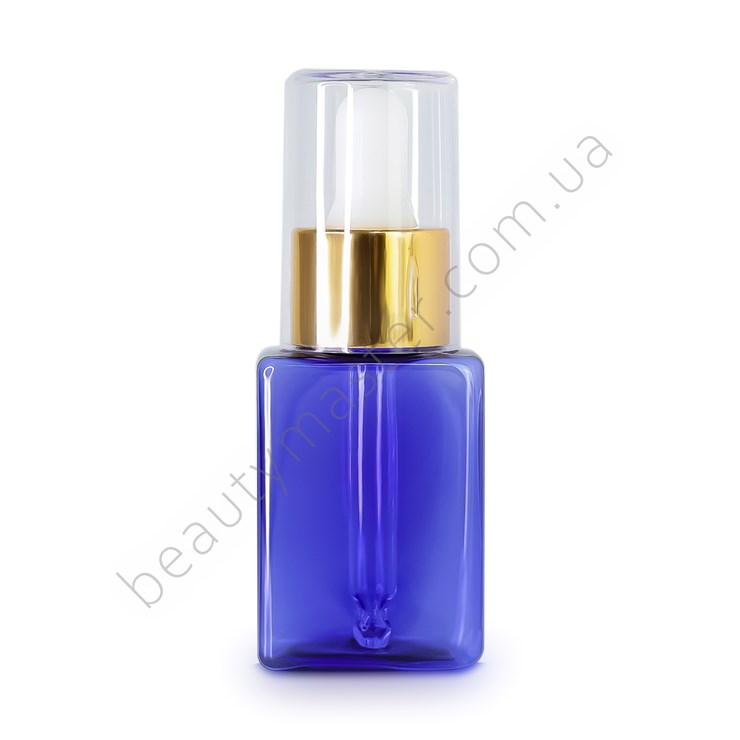 Square vial with pipette 35 ml blue